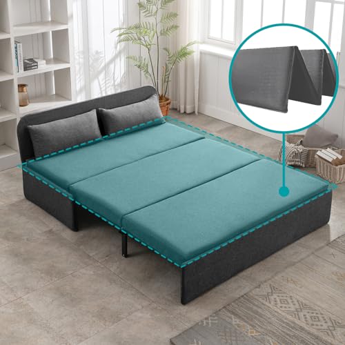 Image of BALUS 64 inch Queen Sofa Bed Couch Convertible Sleeper with Pullout Beds, Folding Sofabed Guest Bed with 2 Pillows, Tri-fold Mattress Sofas Armless Loveseat for Living Room Apartment Loft - Dark Gray