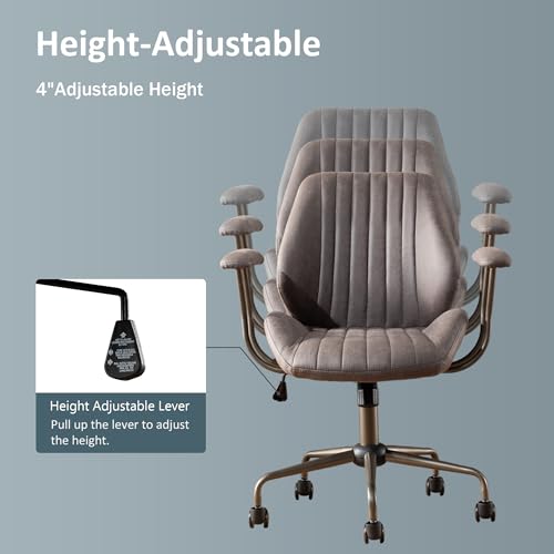 Image of Mid Back Home Office Chair, Mid Century Modern Executive Chair, Comfy Ergonomic Rolling Office Desk Chair with Lumbar Support, Faux Leather Office Chair, Dark Gray