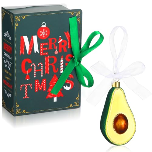 BBTO Christmas Avocado Ornament Glitter Green Glass Blown Guacamole Ornament for Hanging Christmas Tree Decoration Holidays Decor Party Supplies Approx. 6.3 x 3.3 x 2 Inch