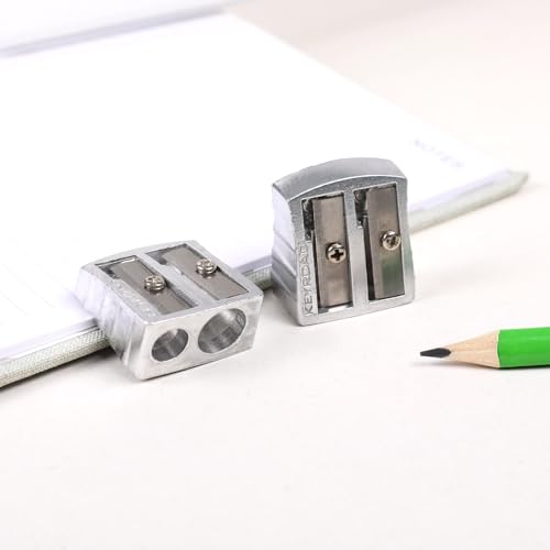 KEYROAD Ergonomischer Doppel-Anspitzer / 1 Stück/aus Aluminium/Zwei Klingen aus Stahl/von Bleistiften und Buntstiften/Blister/Für Kindergarten Vorschule und Büro Schule