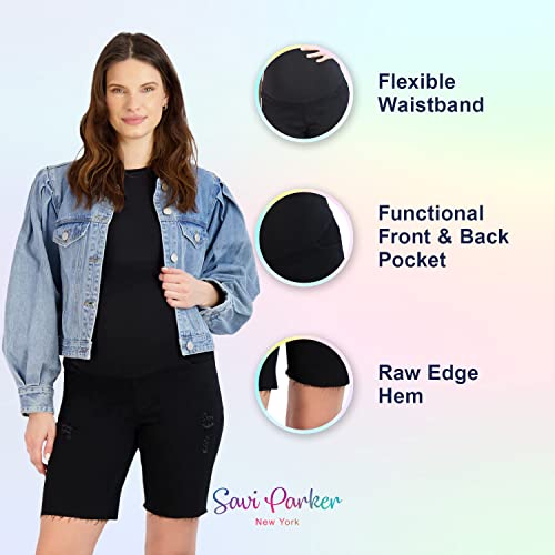 Savi Parker Women's Maternity Shorts Bermuda 9 Inch - Mom To Be Comfy Activewear - Pregnant Women Clothes For Summer, Everyday Wear, And Casual Wear - Bci Certified (Black Rinse, Large) #TOP4