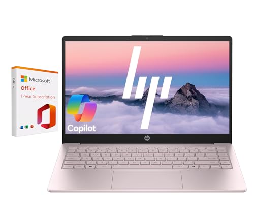 Image of HP 14 inch Business Laptop Computer with 1-Year Office 365, Intel Quad-Core N150 Processor, 128GB UFS, 4GB RAM, Windows 11 Home, Tranquil Pink