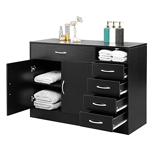 Henf-Beauty-Salon-Spa-Storage-Cabinet-Wood-Hair-Styling-Barber-Station-Spa-Equipment-Hair-Salon-Cabinet-Bathroom-Floor-Cabinet-Hairdressing-Dresser-Cabinet-with-Large-Storage-Space-Black