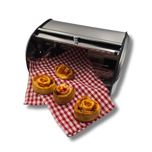 3 PAGEN® Stainless Steel Bread Bin with Viewing Window, Storage Box for Rolls and Biscuits, Bread Container with Optimal Air Circulation, 34 x 23 x 14.5 cm - Image 2