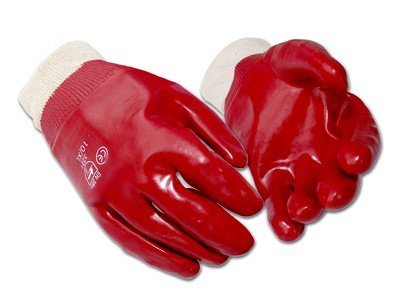 Hymac 10 Pairs Red PVC Gloves Safety Work Fully Coated Dipped EN388 Size Large