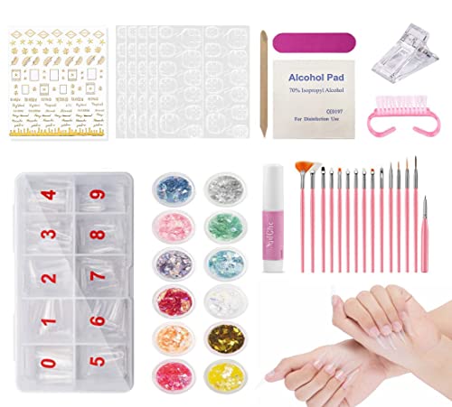 Fake Acrylic Nail Tips Kit Full Cover Nail Tips Kit 500 pcs Clear Fake Coffin Nail Tips Clear Acrylic Nail Tips for Nail Art Salon Home DIY