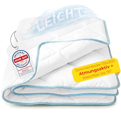 Rosenkern Sommerbettdecke 135x200 leicht - [Ökotex Zertifiziert & Atmungsaktiv] - Sommerdecke 135 x 200 dünn - [Pflegeleicht bis 95° Waschbar] - Mikrofaser Bettdecke für Sommer