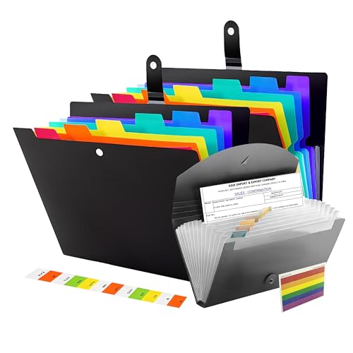 Image of AiTodos® 2 Pack A4 Expanding File Folders (7 Pockets) + 1 Small Receipt Organiser (13 Slots), Waterproof PP Document Organiser with Labels for Home Office, School, Monthly Bills & Tax Storage