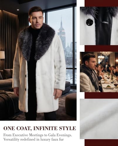 Image of Long Faux Fur Coat Outwear Black Winter Parka Overcoat for Men