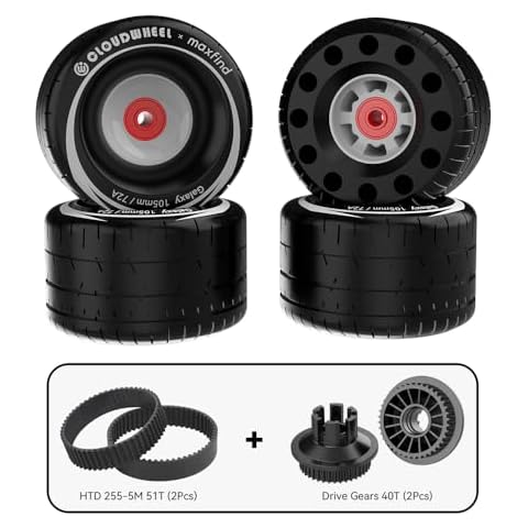 Maxfind Electric Skateboard Wheels All Terrain Off Road 72A Cloudwheel Galaxy 105mm Wheels, Set of 4, with HTD Belts and Drive Gears (Not Applicable to Hub Motor) Cover