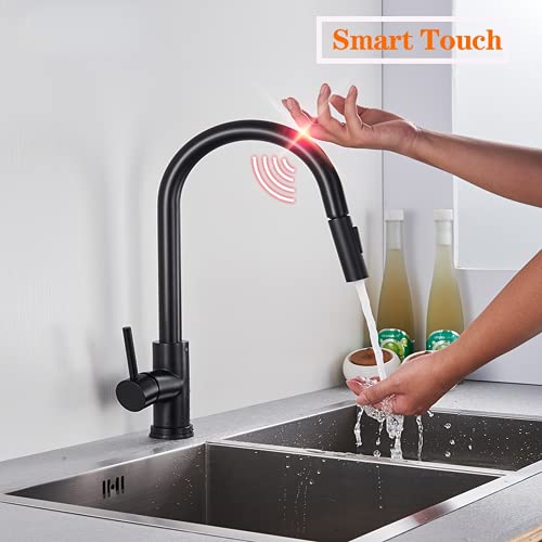 Mitigeur noir tactile de cuisine LiChA robuste à deux modes de jet d'eau