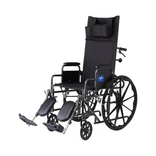 Medline Reclining Wheelchair 18 with Elevating Leg Rests Durable Vinyl 300 lb. Weight Limit Reclines 90 to 140 Degrees
