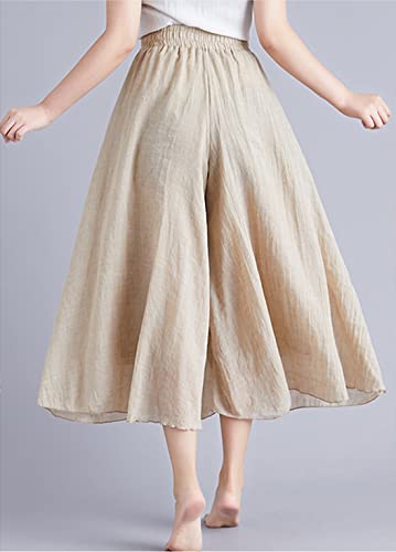 chouyatou Womens Flowy Elastic High Waisted Wide Leg Pants Casual Palazzo Linen Pants Culottes2