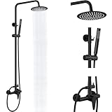 GBBNE Outdoor Shower Kit,Outdoor Shower Fixtures Faucet System Single Handle Brass Valve,8 Inch Rainfall Shower Head and Handheld Spray Dual Function Wall Mount SUS304 Matte Black