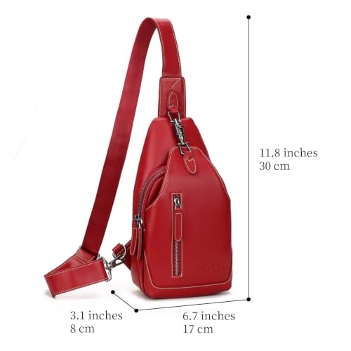 Image of Genuine Leather Sling Bag for Men and Women Chest Pack Purse Crossbody Shoulder Bag Sling Backpack (Red)