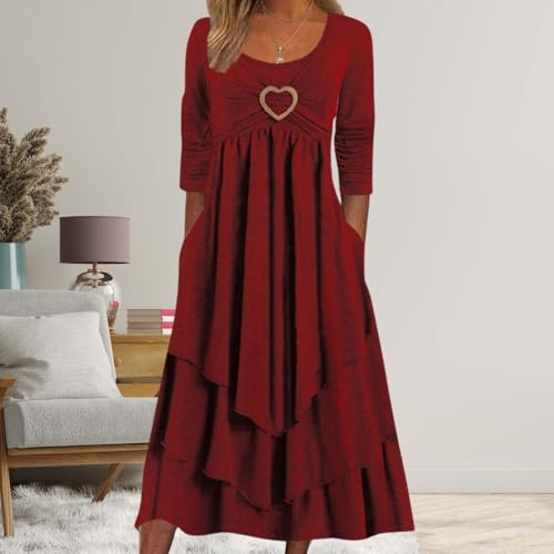 2025 Boho Dress for Women Weeding Guest Ruffle Irregular Hem Swing Maxi Dress Heart Tiered Long Dresses3