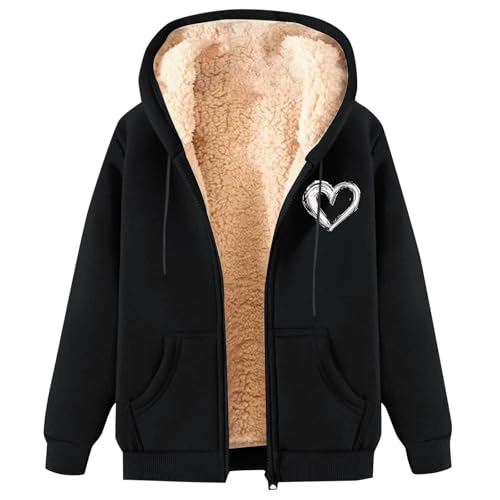 Sweat à capuche unisexe polaire avec fermeture éclair veste sport imprimé cœur