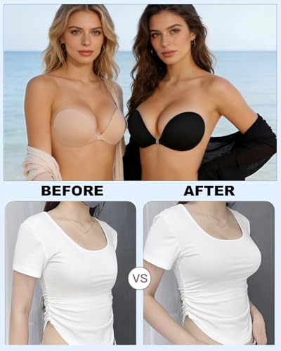 Image of MITALOO Seamless Adhesive Bra Sticky Strapless Invisible Push up Bras Silicone Backless Nipple Cover for Women Nude Black