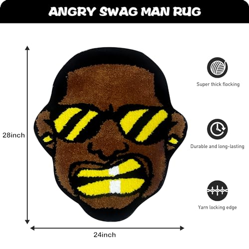 Angry Swag Man Rug, Cool Rugs for Bedroom Aesthetic, High-Pile Soft Flocking Cool Room Decor for Guys, Funky bathmat Hypebeast Decor 24”×28” (Swag Man)