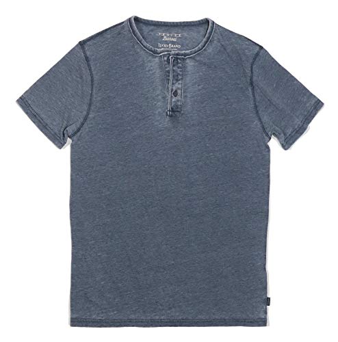 Lucky Brand Men's Venice Burnout Button-Notch Henley Tee (Medium, American Navy)