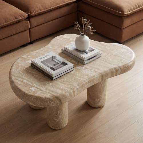 39" Modern Faux Marble Coffee Table Cloud Stone Living Room Table