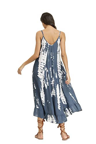 Image of BUENOS NINOS Women's V Neck Floral Maxi Dress Boho Printed Adjustable Spaghetti Strap Ethnic Beach Long Dress with Pockets