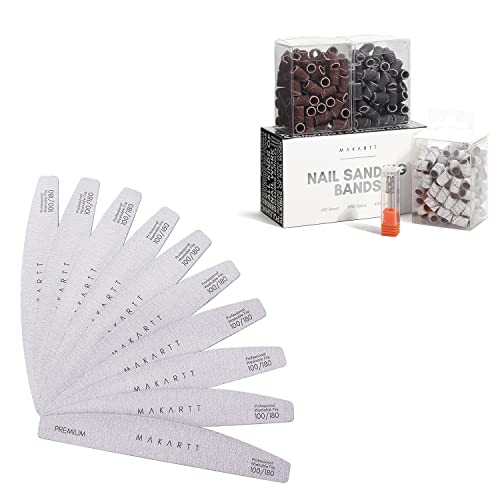 Makartt Nail File 10 Pcs Zebra Nail Files 100 180 Grit Bundle With 300Pcs Nail File Sanding Bands #80#150#240 Grits #TOP14