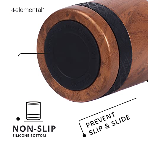 Elemental Recess Lowball Tumbler, 10Oz Triple Wall Stainless Steel Cup With Non-Shattered Tritan Lid, Insulated Whiskey Glass, Insulated Coffee Tumbler Mug For Hot & Cold Drinks - Teak Wood #TOP3
