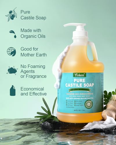 Image of Yoken Pure Castile Liquid Soap 64 Oz Unscent Body Hand Wash Dish with Pump