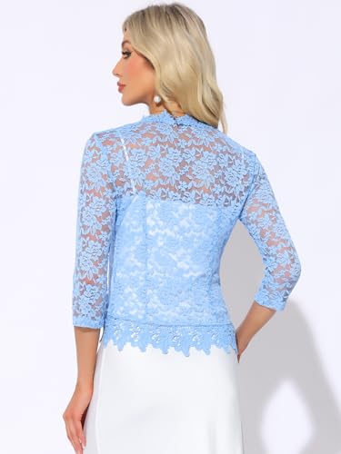 Image of Allegra K Floral Lace Shrugs for Women's Evening 3 /4 Sleeves Formal Elegant Bolero Cardigan