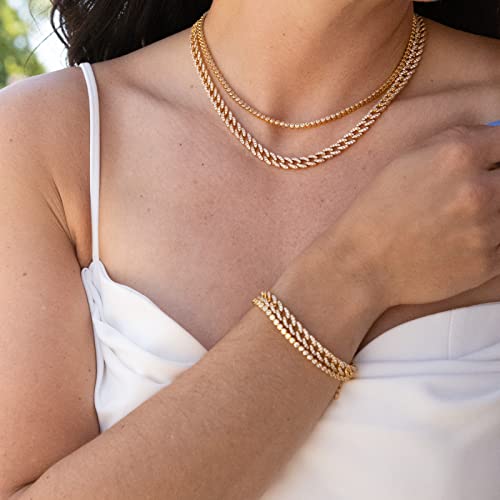 Espere Pave Cuban Choker Necklace | 14K Gold Plate | Full Pave Cz Cuban Link Chain Necklace Adjustable 16 Inch To 18 Inch #TOP2