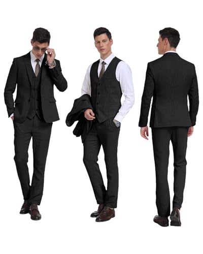 Image of Retro 3 Piece Suit Tweed Herringbone Men's Suits Slim Fit Jacket Vest Pant
