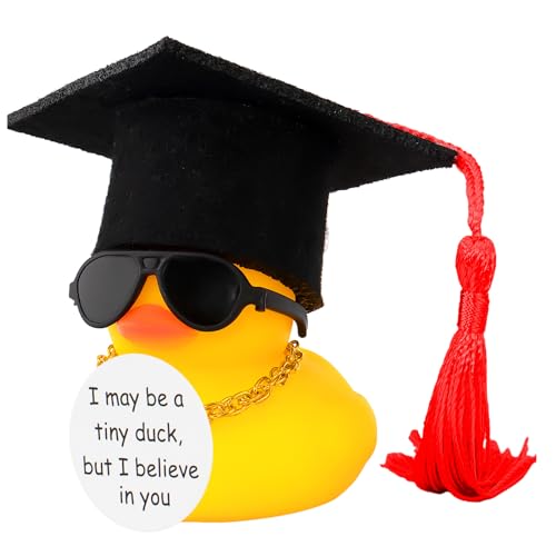Image of wonuu Graduation Rubber Duck Car Ornament, Cool Car Dashboard Decorations, Funny Car Accessories for Graduation Gift, Red
