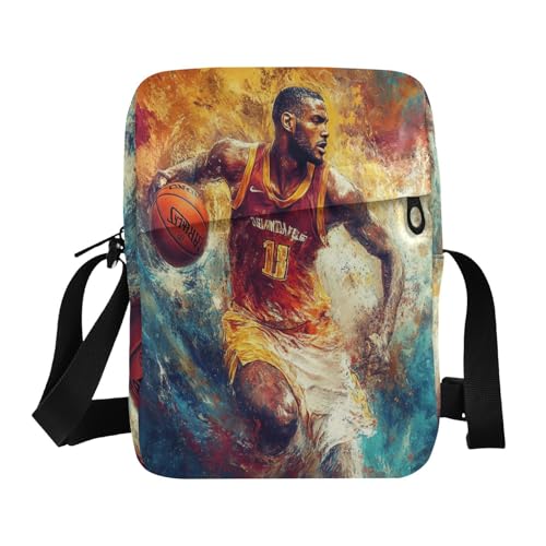 small messenger bag for men green crossbody bags for women Cross Over Purse Adjustable Strap for business business- Basketball Man Fire
