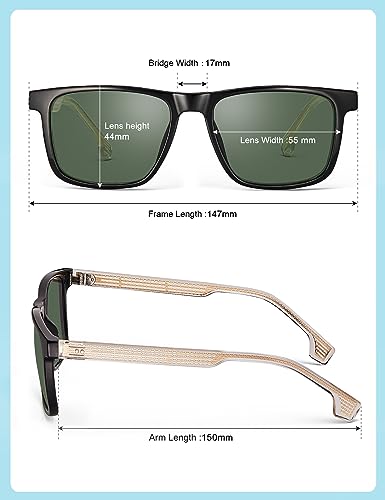 Image of AVAWAY Polarized Sunglasses Men UV 400 Protection Rectangle Frame Sculpted Filigreed Corewire Arm Category 3 Sun Shades