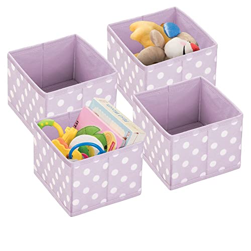 Image of mDesign Soft Fabric Polka Dot Dresser Drawer and Closet Storage Organizer, Bin for Child/Kids Room, Nursery, Playroom, Bedroom, 4 Pack - Light Purple/White