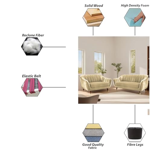 Image of Atticus 3+2 Seater Sofa Set for Living Room (Cream Colour) Premium Fabric Sofa