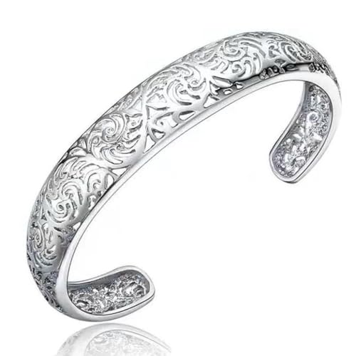 Classic Silver Cuff Bangles Creative Ethnic Hollow Flowers Bracelet For...