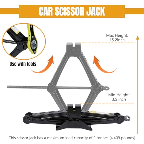 Hovom Scissor Jack for Car, 2 Ton (4409 lbs) Car Jack Kit with Ratchet Wrench, Lift Jacks Tool for Tire Changing Repair with Labor-Saving Handle, Portable Emergency Tool for SUV Truck MPV Sedan - Thumbnail 4