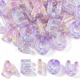 50 Stück klobige Alphabet-Perlen, Acryl-Buchstabenperlen, UV-plattiert, violette Vokale A, E, I, O, U mit 6 mm großem Loch für Frauen und Mädchen