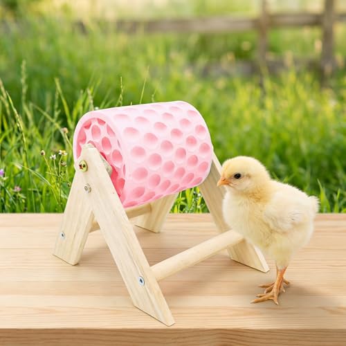Hens Coop Accessories Pink Beak Grinding Calcium Stone with Wooden Stand for Chicken Toys Healthy Pecking Toy for Birds Ducks Geese Turkeys in Backyard