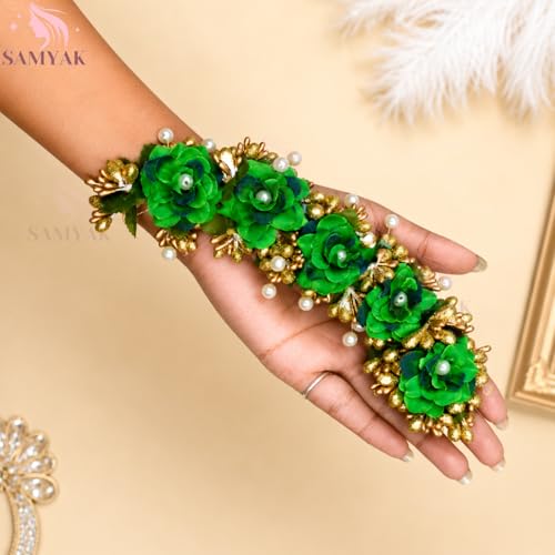 Image of Samyak Beautiful Hair Gajra Garland Handmade Floral Wedding Bridal Bridesmaid Hair Jewellery Bun | Juda Accessory | Tiara | Hair Vine | Hair Accessory | Hair Pin Clips Veni (Dark Green)