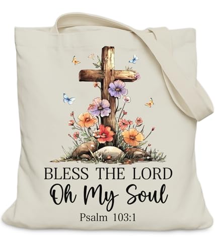 Image of Aesthetic Christian Gifts Tote Bag for Church, Religious Tote Bag for Bible Study, Medium Size with Inner Pocket