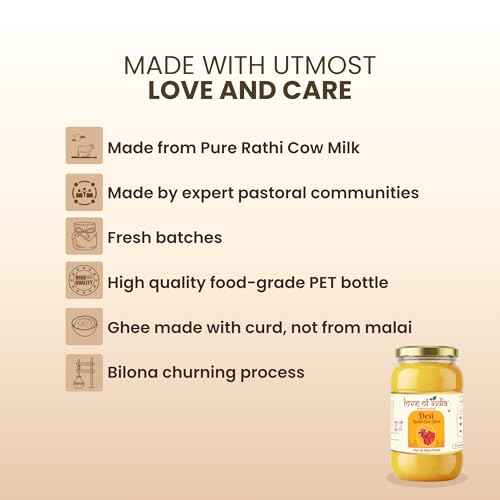 Image of Love of India A2 Ghee 1 Litre | Rathi Cow Bilona Ghee | Extracted From Fresh Curd-Churned Cow Milk | Pure Desi Ghee for Everyday Use, Cooking, Tadkas & Puja