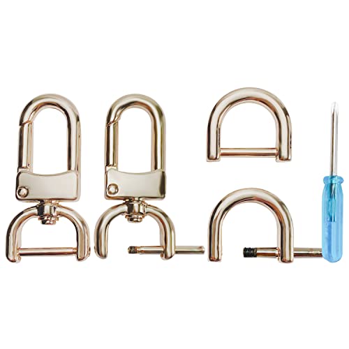 willikiva Replacement D-Rings Swivel Snap Hooks Push Gate Clip Lobster Claw Clasp DIY Leather Craft Purse (Gold+D,5/8inch)