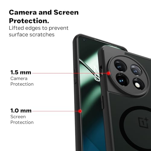 Image of RIGGEAR Shockproof Sleek Hybrid Armor Back Cover Case Compatible with MagSafe Accessories for OnePlus 11 (Smoke Black Matte PC + Black TPU Bumper)