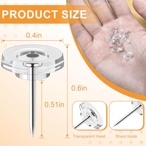 150Pcs Clear Push Pins Tacks, Thumb Tacks, Reusable Flat Head Thumbtacks for Bulletin Board, Maps, Posters, Wall Hanging, Craft Projects