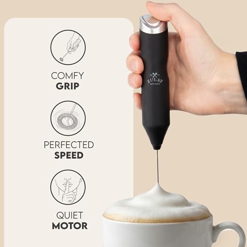 Image of Zulay Kitchen Powerful Frother Wand AA Batteries Included, Ultra Fast Handheld Drink Mixer, Comfort Milk Frother, Stainless Steel Whisker, Frother Handheld for Coffee, Protein & Matcha - Frothmate 2.0