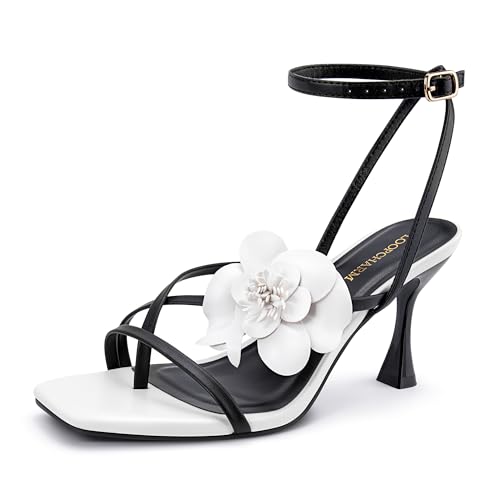 Image of Women's Strappy High Heels Sandals Square Open Toe Ankle Strap Slingback Thong Stilettos Shoes for Wedding