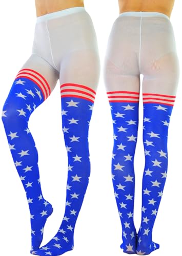 Image of ToBeInStyle Women's Superhero Superwoman American Flag Opaque Tights Costume Pantyhose